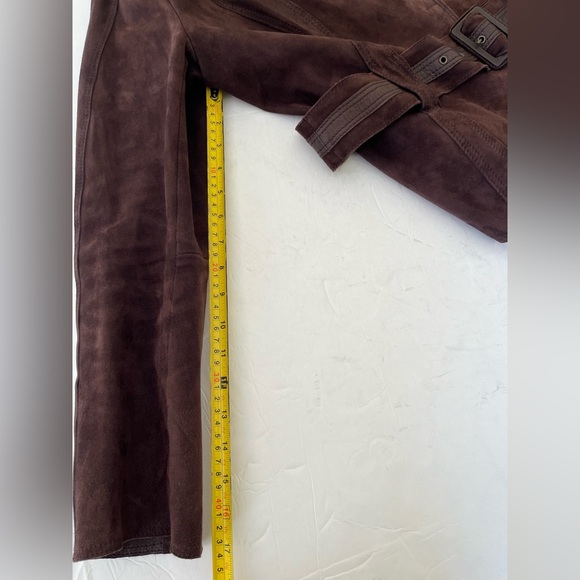 DESA cocoa brown real Suede Leather Blazer jacket suede belt snap closure US L - Picture 16 of 16